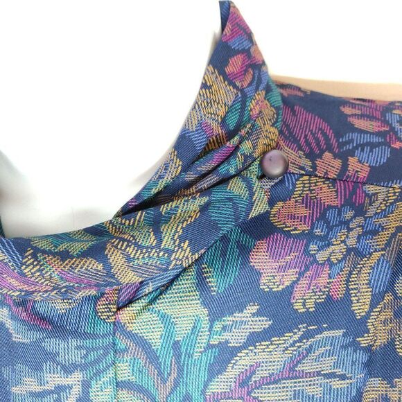 Vintage NEW Pendleton Floral Blouse Sz 12 Black Blue Green Purple Rayon 90s - Picture 3 of 4